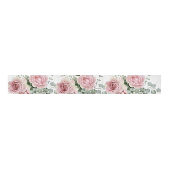 Aquarell-Rosa-Rose-Decoupage  Ripsband (Vorderseite)