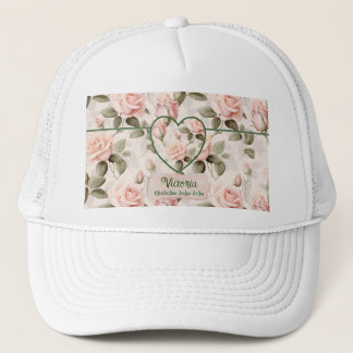Aquarell-Rosa-Rose und Botanik Truckerkappe