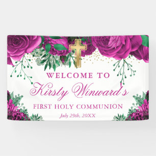 Aquarell-Rosa Rosen 1. Kommunion Banner