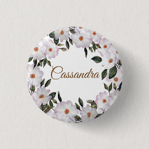 Aquarell-Rosa-Rosen-Ballerina-Blumendesign Button