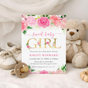 Aquarell Rosa Rosen Blumen Babyparty Einladung