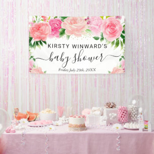 Aquarell Rosa Rosen Blumen Babyparty Willkommen Banner