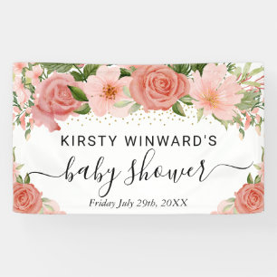 Aquarell Rosa Rosen Blumen Babyparty Willkommen Banner
