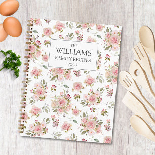 Aquarell-Rosa-Rosen-Blumen-Blumen-Familien-Rezept  Notizbuch