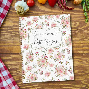 Aquarell-Rosa-Rosen-Blumen-Blumengroßmutter-Rezept Notizbuch