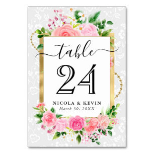 Aquarell Rosa Rosen Blumen Hochzeit Tischnummer