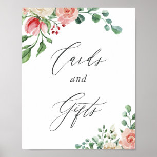 Aquarell-Rosa-Rosen-Blumenkarten und Geschenke Sch Poster