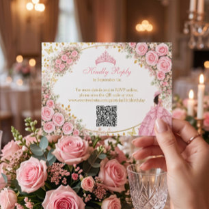 Aquarell-Rosa-Rosen-Goldener-Schmetterling-Quincea RSVP Karte