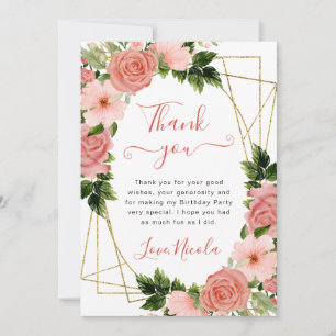 Aquarell rosa Rosen Goldrahmen Geburtstag Dankeskarte