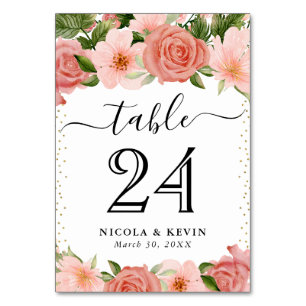 Aquarell Rosa Rosen Hochzeit Tischnummer