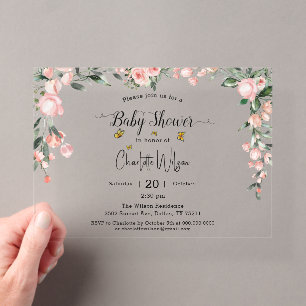 Aquarell-Rosa-Rosen mit Schmetterlingen Baby Showe Acryleinladungen