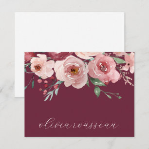 Aquarell-Rosa-Rosen-Schrift Bordeaux-Wein Mitteilungskarte