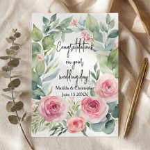 Aquarell-Rosa-Rosen- und Eukalyptus-Hochzeit