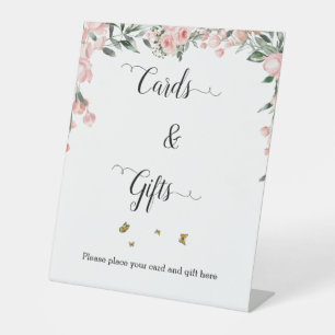 Aquarell-Rosa-Rosen- und Schmetterlingskarten und Sockelschild
