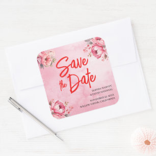 Aquarell Rosa Rosenblume Kalligrafie Hochzeit Quadratischer Aufkleber