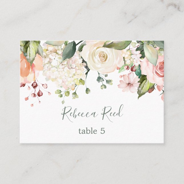 Aquarell, rosa Rosentische Platzkarte Visitenkarte (Vorderseite)