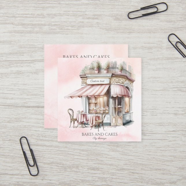 Aquarell, Rosa rot, Bäckerei QR-Code Quadratische Visitenkarte (Vorderseite/Rückseite Beispiel)