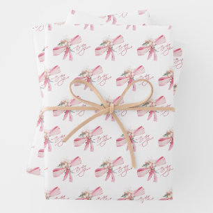 Aquarell-Rosa-Schleife-Baby-Party Geschenkpapier Set