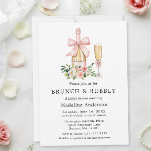 Aquarell-Rosa-Schleife-Blumen-Braut-Shower-Brunch Einladung