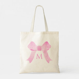 Aquarell Rosa Schleife Hübsches Monogramm Tragetasche