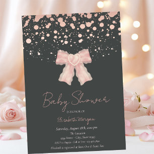 Aquarell Rosa Schleife Konfetti Roségold Babyparty Einladung