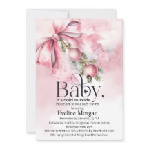 Aquarell-Rosa-Schleife mit Perlen-Baby-Party