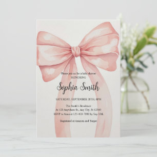 Aquarell Rosa Schleife Pastell Mädchen Baby-Party Einladung