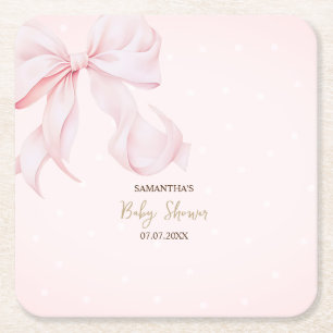 Aquarell Rosa Schleife Rosa Punkte Baby Shower Rechteckiger Pappuntersetzer