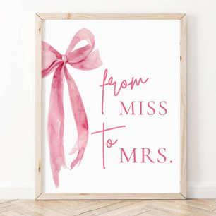Aquarell-Rosa-Schleife Von Fräulein zu Mrs.-Schild Poster