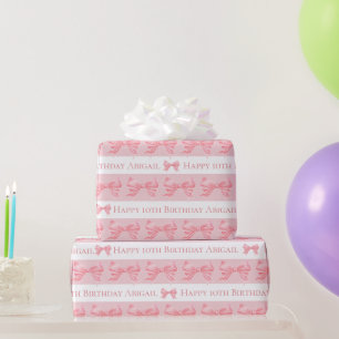 Aquarell rosa Schleife weißes Streifenmuster indiv Geschenkpapier