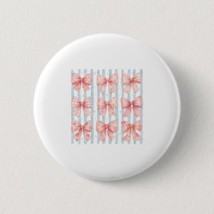 Aquarell-Rosa-Schleifen-Kollektion Blaue Streifen Button