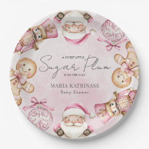 Aquarell Rosa Schnee Babydusche Weihnachten Pappteller