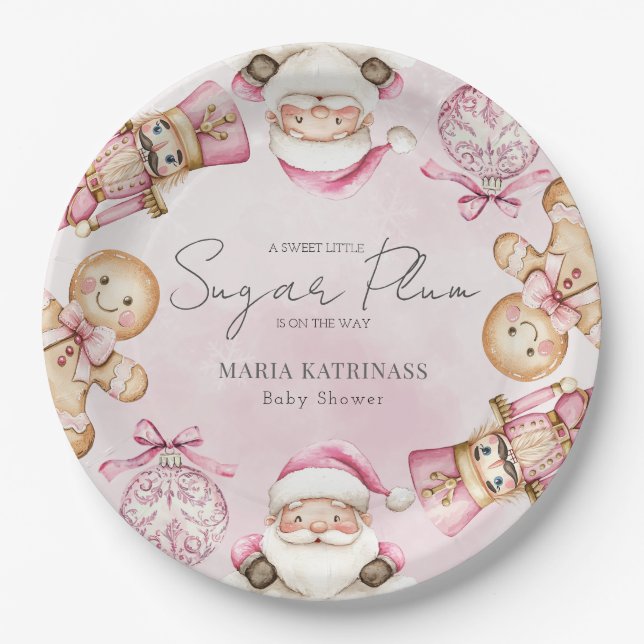 Aquarell Rosa Schnee Babydusche Weihnachten Pappteller (Vorderseite)