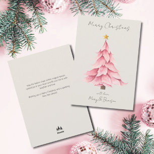 Aquarell-Rosa-Schrift-Weihnachtsbaum ohne Foto Feiertagskarte