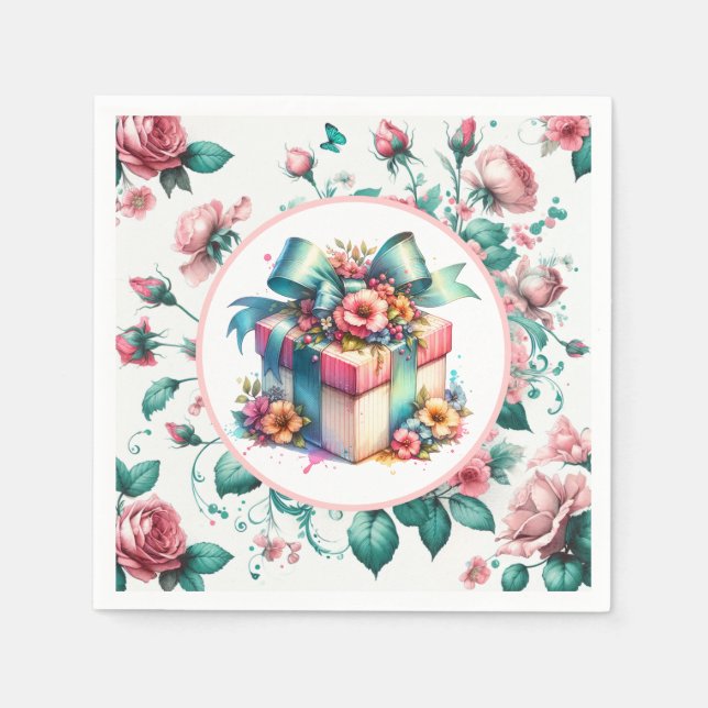 Aquarell Rosa Shabby Chic Blumengeburt Serviette (Vorderseite)