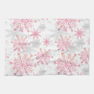 Aquarell Rosa & Silber Glitter Winter Schneeflocke Geschirrtuch