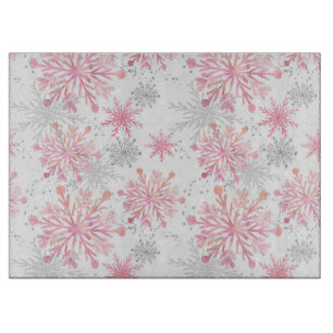 Aquarell Rosa & Silber Glitter Winter Schneeflocke Schneidebrett