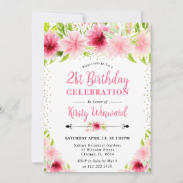 Aquarell Rosa Sommer Blume Foto 21. Geburtstag Einladung