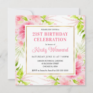 Aquarell Rosa Sommer Blume Geburtstag Einladung