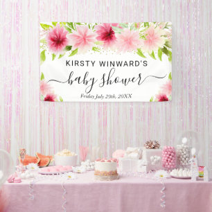 Aquarell Rosa Sommerblumen Babyparty Willkommen Banner