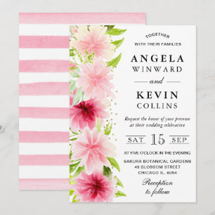 Aquarell Rosa Sommerblumen Hochzeit Einladung