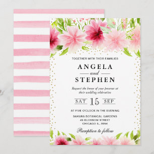 Aquarell-Rosa-Sommerblumen-Hochzeit Einladung