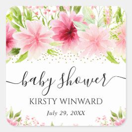 Aquarell Rosa Sommerdusche Blume Babydusche Quadratischer Aufkleber