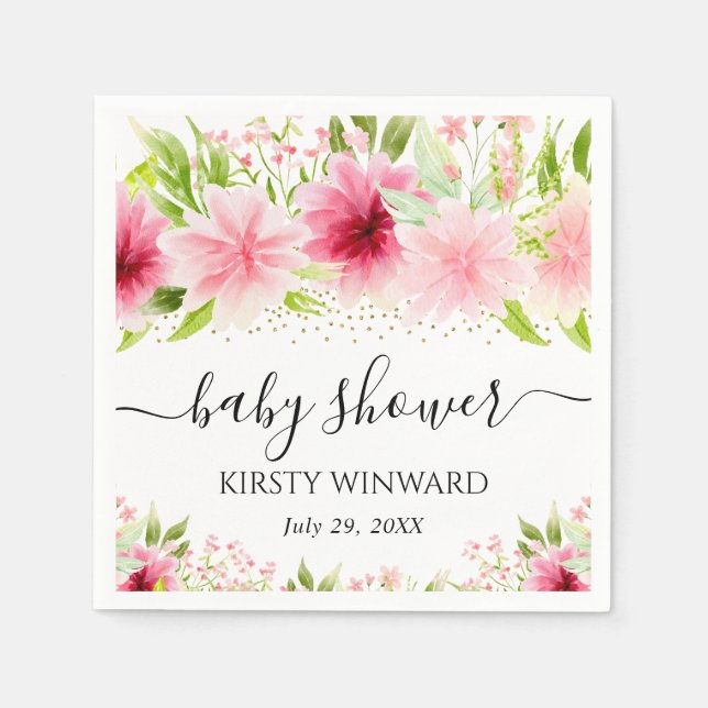 Aquarell Rosa Sommerdusche Blume Babydusche Serviette (Vorderseite)