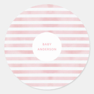 Aquarell-Rosa-Streifen-Baby-Party Runder Aufkleber