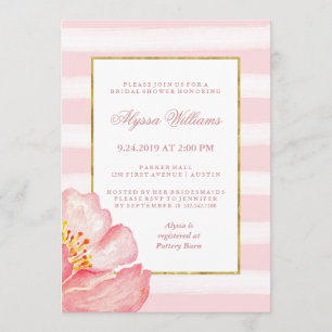 Aquarell Rosa Streifen und Brautparty aus Erdholz Einladung