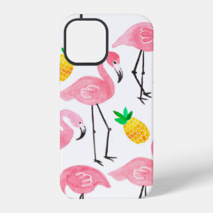 Aquarell rosa Tinte Flamingo und gelbe Ananas iPhone 12 Hülle