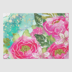 Aquarell Rosa Tropische Blumen Alkohol Tinte Seidenpapier