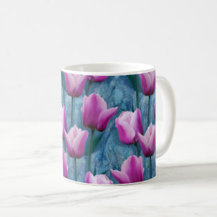 Aquarell Rosa Tulips & Blue Stucco Kaffeetasse