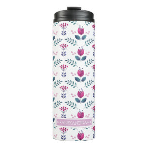 Aquarell-rosa Tulpe-Chicmonogramm Thermosbecher